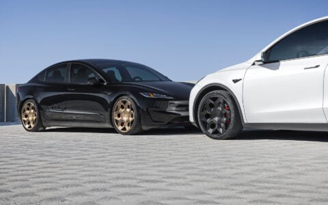 Tesla Model 3 Performance Highland with Satin Bronze 20 inch CYBRHEX Forged Wheels 5