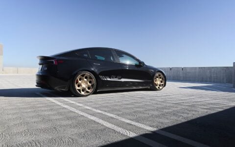 Tesla Model 3 Performance Highland with Satin Bronze 20 inch CYBRHEX Forged Wheels 6