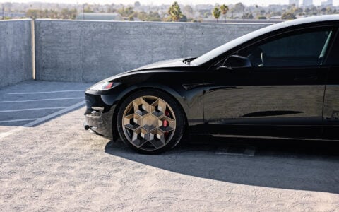 Tesla Model 3 Performance Highland with Satin Bronze 20 inch CYBRHEX Forged Wheels 7