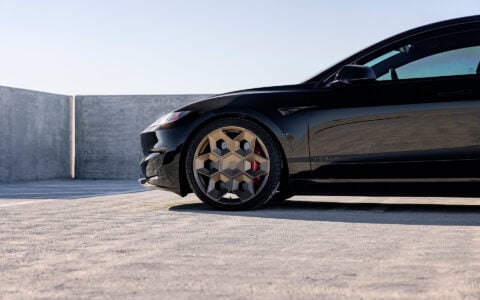 Tesla Model 3 Performance Highland with Satin Bronze 20 inch CYBRHEX Forged Wheels 8