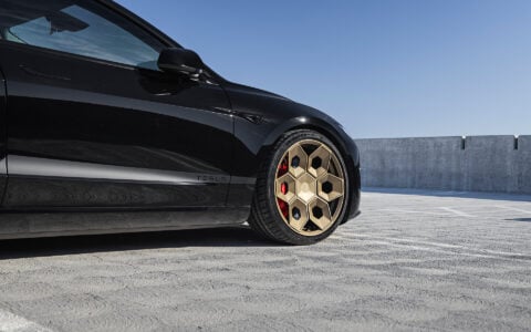 Tesla Model 3 Performance Highland with Satin Bronze 20 inch CYBRHEX Forged Wheels 9