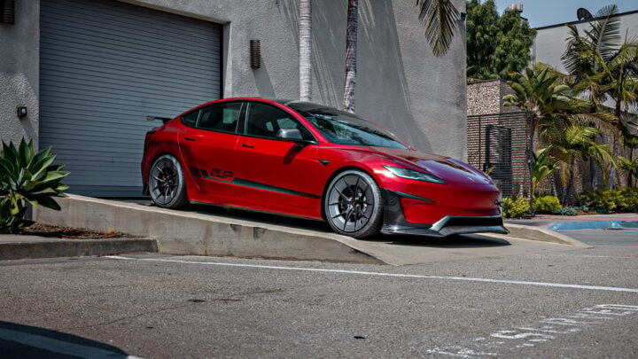 Red Rocket 2024 Tesla Model 3 Performance on 20 Inch UP Forged UP-RW Road Warrior Wheels
