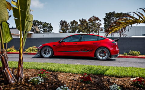 Red Rocket 2024 Tesla Model 3 Performance on 20 Inch UP Forged UP-RW Road Warrior Wheels
