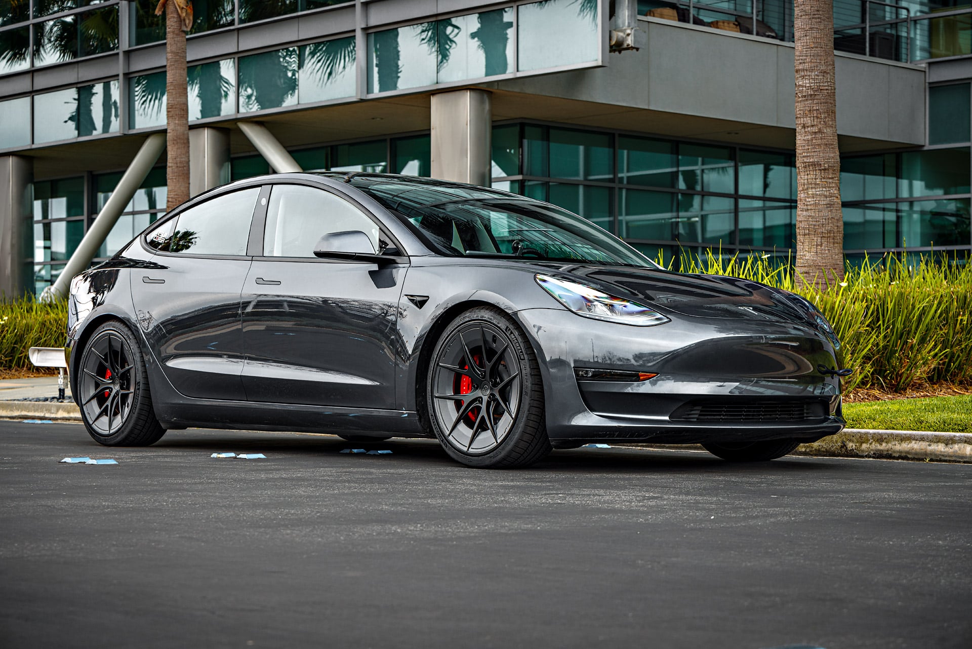 Gray Tesla Model 3 on 20 Inch UP Forged UP-RW Road Warrior Wheels