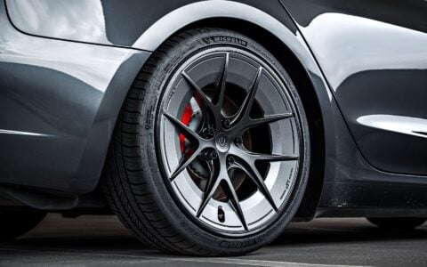 Gray Tesla Model 3 on 20 Inch UP Forged UP-RW Road Warrior Wheels