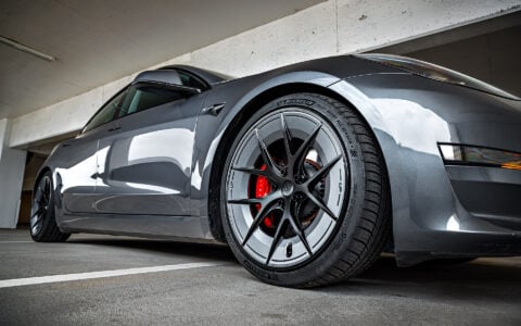 Gray Tesla Model 3 on 20 Inch UP Forged UP-RW Road Warrior Wheels