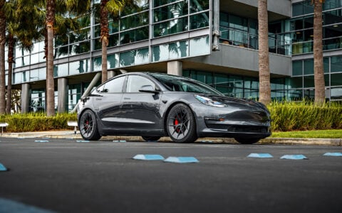 Gray Tesla Model 3 on 20 Inch UP Forged UP-RW Road Warrior Wheels