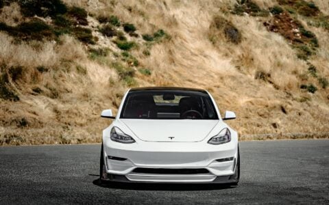 Pearl White Multi-Coat Unplugged Performance Tesla Model 3 Ascension-R - Carbon Fiber Aero, Race Suspension, Ceramic Brakes, Bucket Seats, Wing, and Forged Wheels