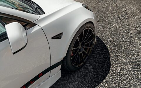 Pearl White Multi-Coat Unplugged Performance Tesla Model 3 Ascension-R - Carbon Fiber Aero, Race Suspension, Ceramic Brakes, Bucket Seats, Wing, and Forged Wheels