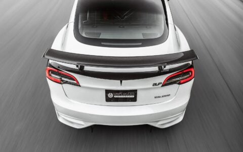 Pearl White Multi-Coat Unplugged Performance Tesla Model 3 Ascension-R - Carbon Fiber Aero, Race Suspension, Ceramic Brakes, Bucket Seats, Wing, and Forged Wheels