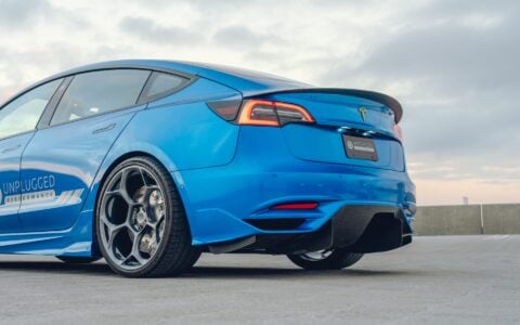Metallic Blue Tesla Model 3 - UP-05 Wheels In Satin Titanium