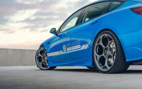 Metallic Blue Tesla Model 3 - UP-05 Wheels In Satin Titanium