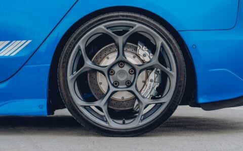 Metallic Blue Tesla Model 3 - UP-05 Wheels In Satin Titanium