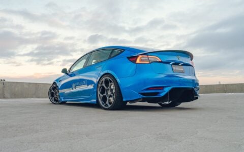 Metallic Blue Tesla Model 3 - UP-05 Wheels In Satin Titanium