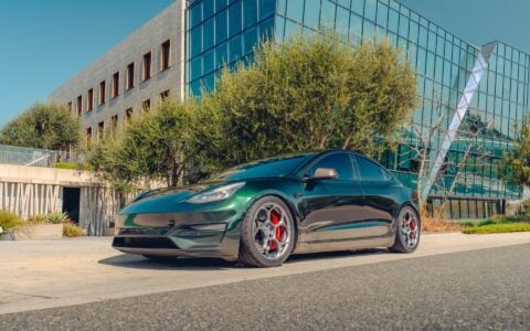 British Racing Green Tesla Model 3 - UP-05 Wheels in Satin Titanium