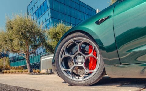 British Racing Green Tesla Model 3 - UP-05 Wheels in Satin Titanium
