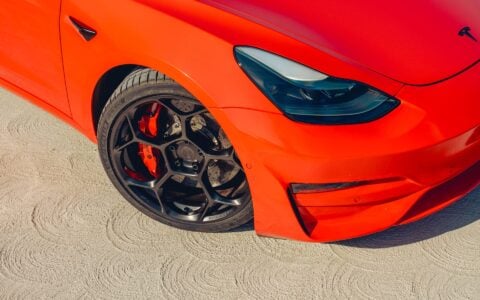 Satin Red Tesla Model 3 - UP-05 Wheels in Satin Black