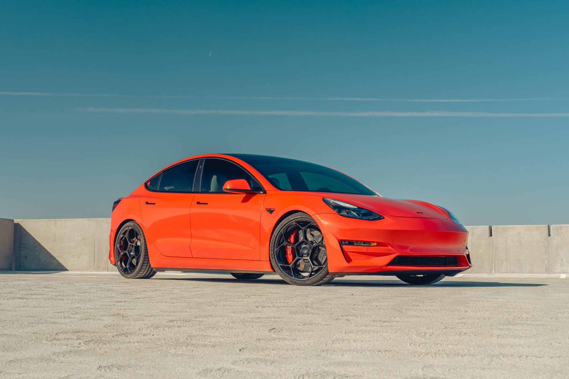Satin Red Tesla Model 3 – UP-05 Forged Wheels in Satin Black