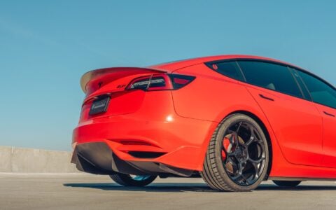Satin Red Tesla Model 3 - UP-05 Wheels in Satin Black