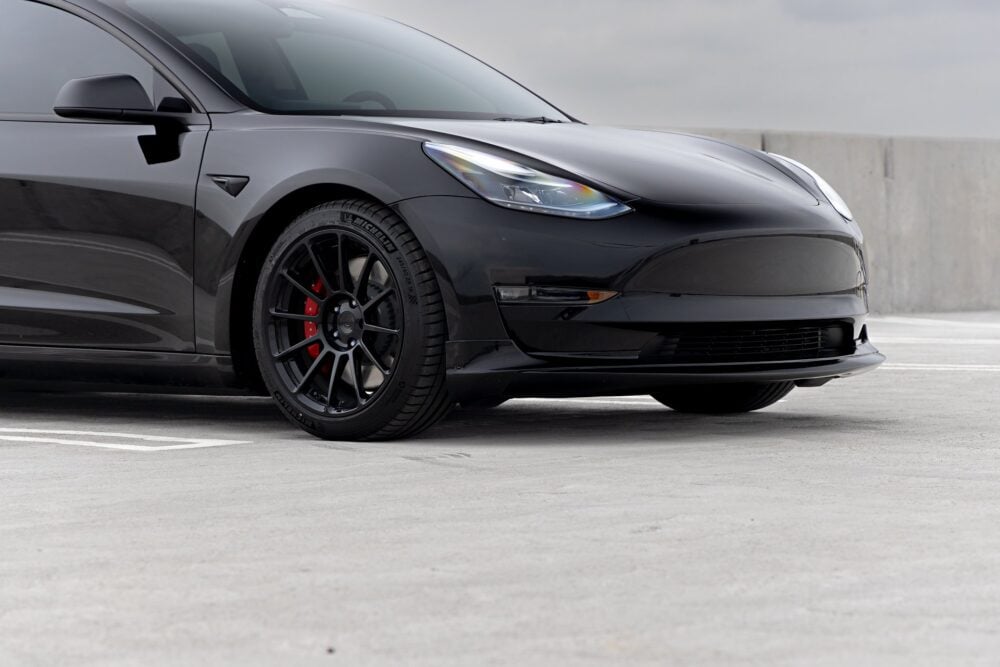 Black Tesla Model 3 on 18 inch UP-03 Forged Wheels in Gloss Black