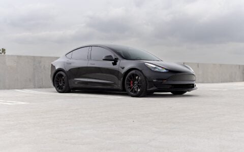 Black Tesla Model 3 on 18 inch UP-03 Forged Wheels in Gloss Black