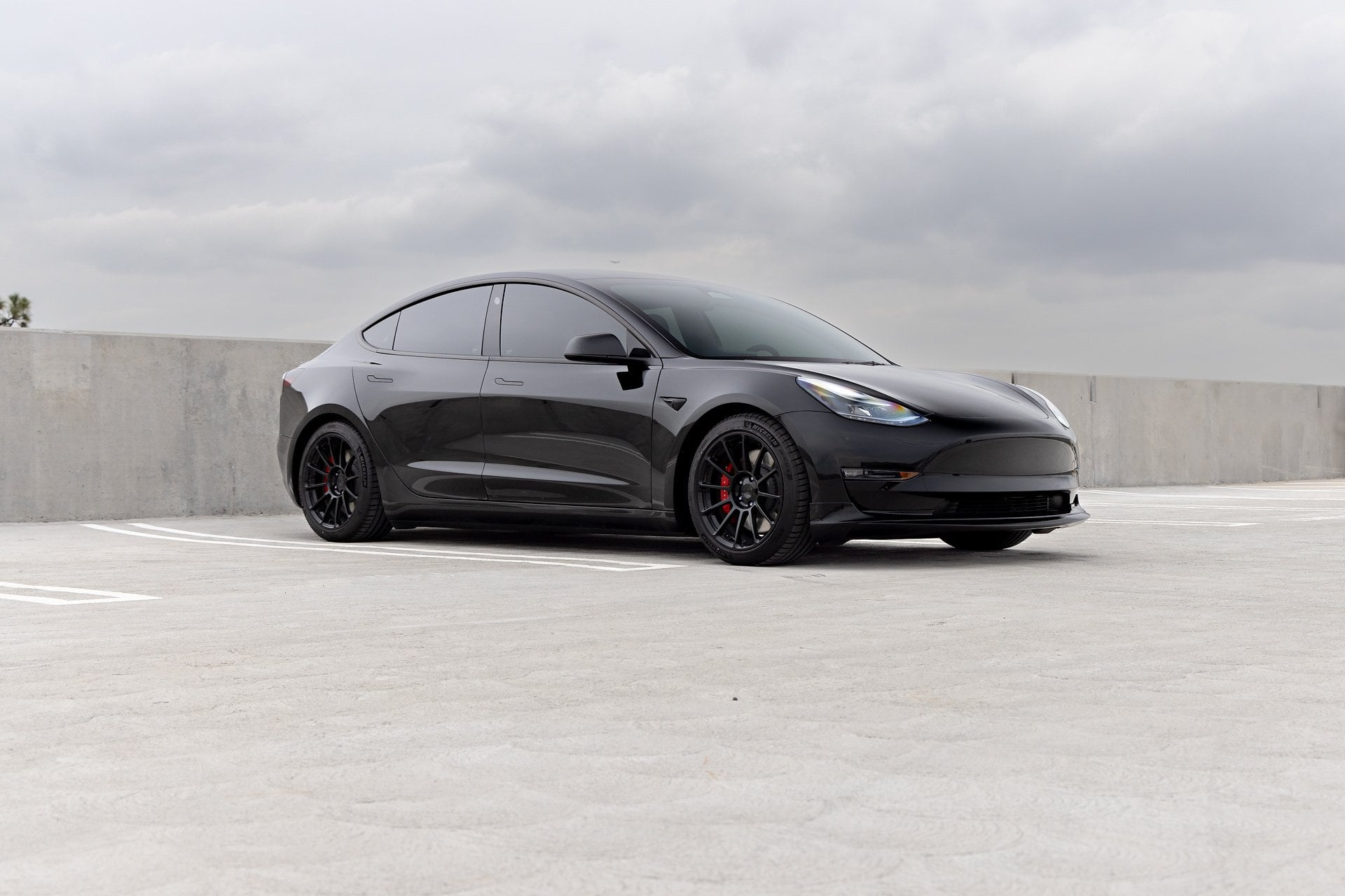Black Tesla Model 3 on 18 inch UP-03 Forged Wheels in Gloss Black