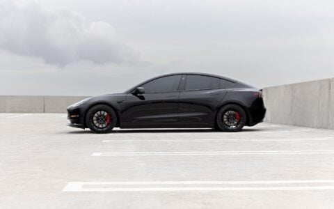 Black Tesla Model 3 on 18 inch UP-03 Forged Wheels in Gloss Black