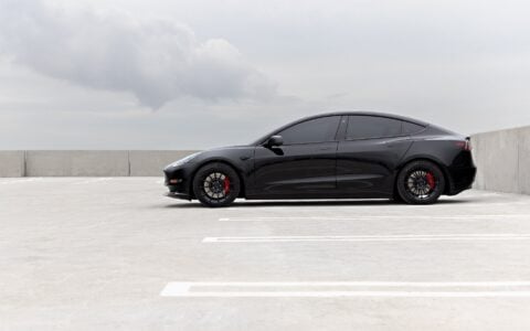 Black Tesla Model 3 on 18 inch UP-03 Forged Wheels in Gloss Black