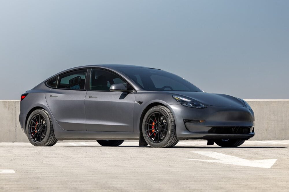 Midnight Silver with Satin PPF Tesla Model 3 – UP-03 Forged Wheels in Satin Black