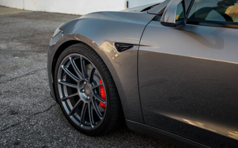 Quicksilver Tesla Model 3 Performance on 20-Inch UP Forged UP-03 Wheels in Satin Titanium 2