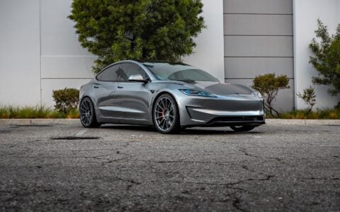 Quicksilver Tesla Model 3 Performance on 20-Inch UP Forged UP-03 Wheels in Satin Titanium 3