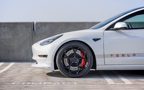 White Tesla Model 3 Satin Black UP-05 Wheels Unplugged Performance (4)