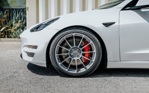 White Tesla Model 3 - Satin Titanium 19 inch UP-03 Wheels by Unplugged Performance (2)