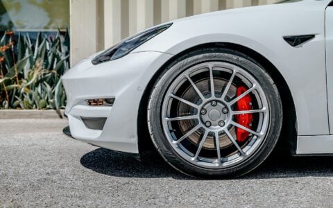White Tesla Model 3 - Satin Titanium 19 inch UP-03 Wheels by Unplugged Performance (3)