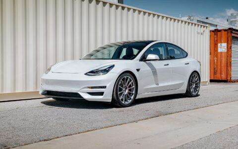White Tesla Model 3 - Satin Titanium 19 inch UP-03 Wheels by Unplugged Performance (4)