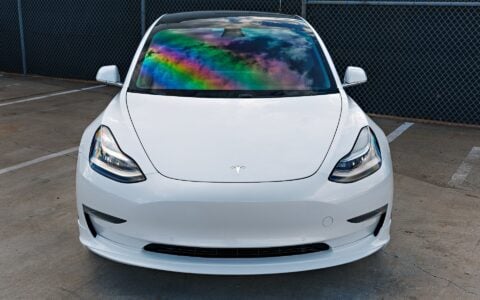 White Tesla Model 3 with 20 inch UP x BBS Flugplatz Wheels and UP Front Lip Spoiler