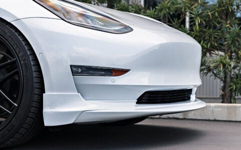 White Tesla Model 3 with 20 inch UP x BBS Flugplatz Wheels and UP Front Lip Spoiler